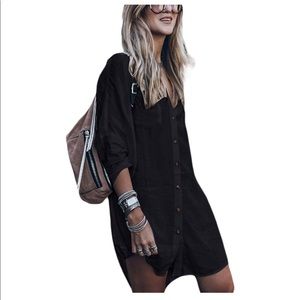 Bsubseach Women Loose Long Sleeve Swimsuit Cover Ups Button Down Beach Shirt